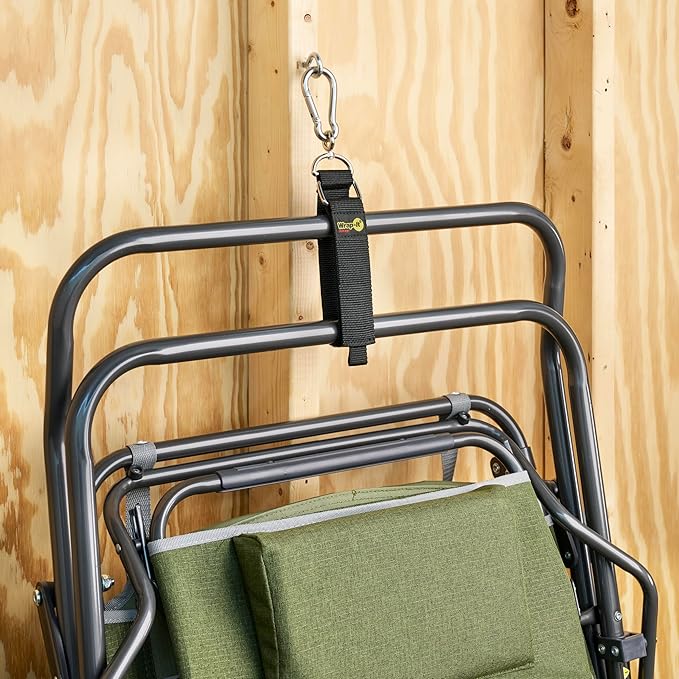 Hook 'n Hang Wrap-It Storage Straps - 18" (2-Pack) Black - Carabiner Straps to use as an Extension Cord Holder with Hooks
