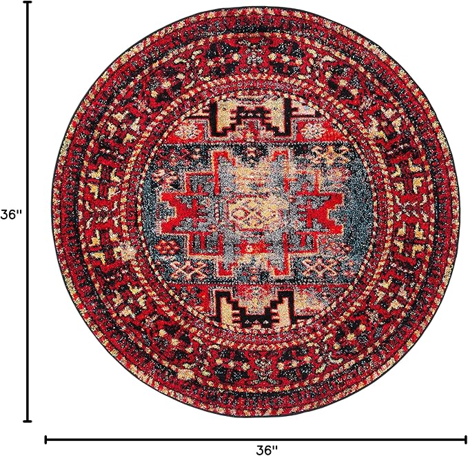SAFAVIEH Vintage Hamadan Collection 3' Round Red / Multi VTH213A Oriental Traditional Persian Non-Shedding Dining Room Entryway Foyer Living Room Bedroom Area Rug