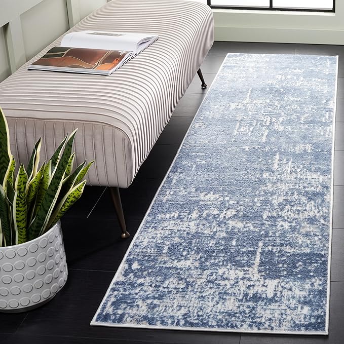 SAFAVIEH Amelia Collection Runner - 2'2" x 8', Ivory & Steel Blue, Modern Abstract Design, Non-Shedding & Easy Care, Ideal for The Living Room, Dining, Bedroom (ALA700D)