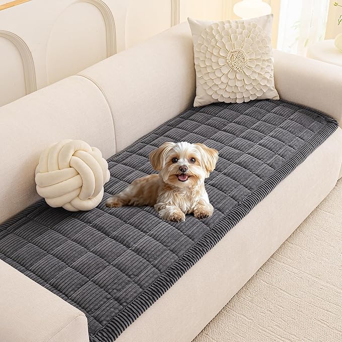 MEETSKY Couch Cover for Dog Washable, Non-Slip Grey Sofa Protector Pet Friendly Sofa Covers for 2 Cushion Couch Dog Mats for Couches Soft Furniture Covers for Loveseat, 27.6" x 59", Dark Grey