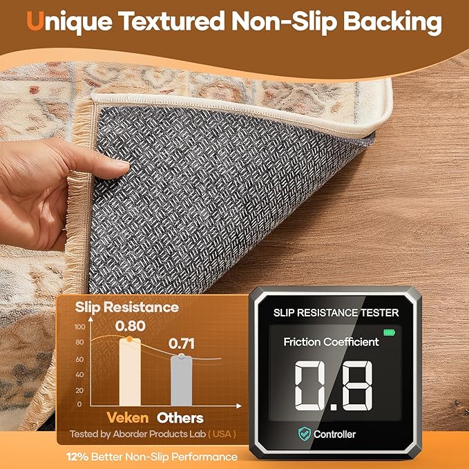 Veken Non Slip Cushioned Rug Pad Gripper 4 x 6 Ft, Felt and Silicone Backing, 1/4 inch Thick Carpet Liner for Hardwood Floors and Finishes, Under Area Rugs Anti Skid Mat, Keep Rugs Safe and in Place