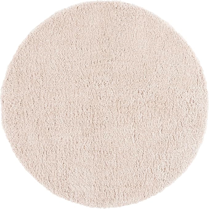 SAFAVIEH Lindsay Shag Collection Area Rug - 6'7" Round, Beige, Geometric Design, Ideal for High Traffic Areas in Living Room, Bedroom, Dining (LNS560B)