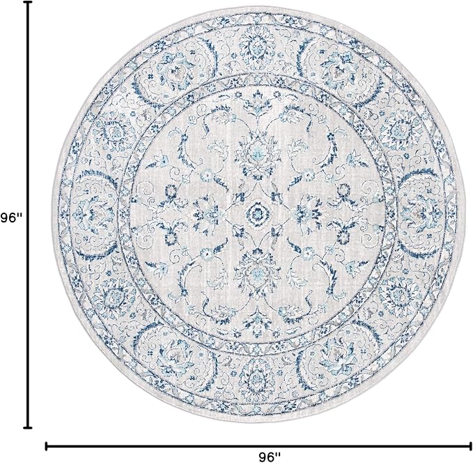 SAFAVIEH Brentwood Collection Area Rug - 8' Round, Light Grey & Blue, Oriental Design, Non-Shedding & Easy Care, Ideal for High Traffic Areas in Living Room, Bedroom, Dining (BNT854G-8R)