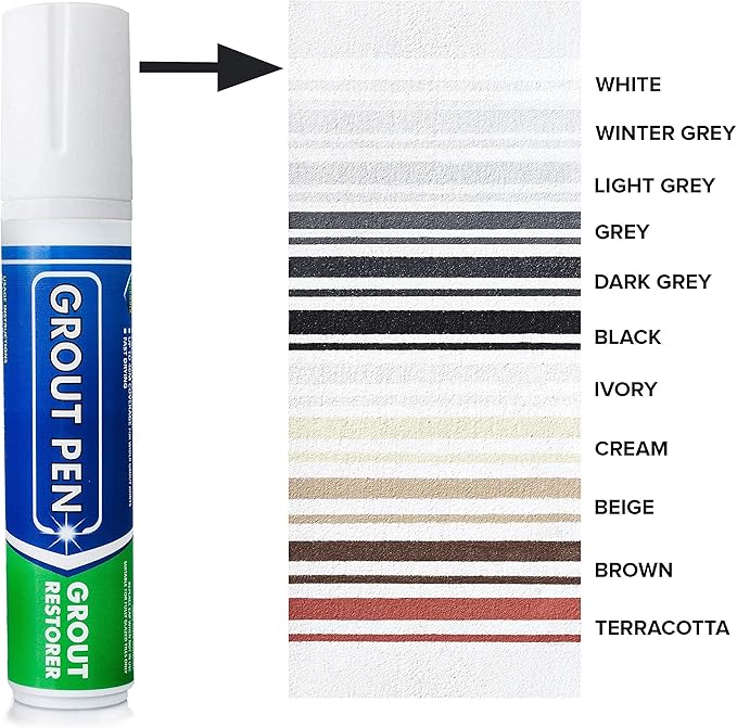 Grout Pen Tile Paint Marker: Waterproof Grout Colorant and Sealer Pen to Renew, Repair, and Refresh Tile Grout - Cleaner Coating Stain Pens - 2 Pack, 5mm Narrow and 15mm Wide Tip Pen - White