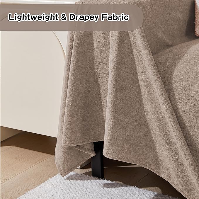 MEETSKY Washable Couch Cover for 2 Cushion Sofa, Cat Scratch Proof Sofa Covers Love Seat L Shape Soft Sectional Sofa Slipcover Furniture Protector for Dogs Pets Kids, 71" x 102", Khaki