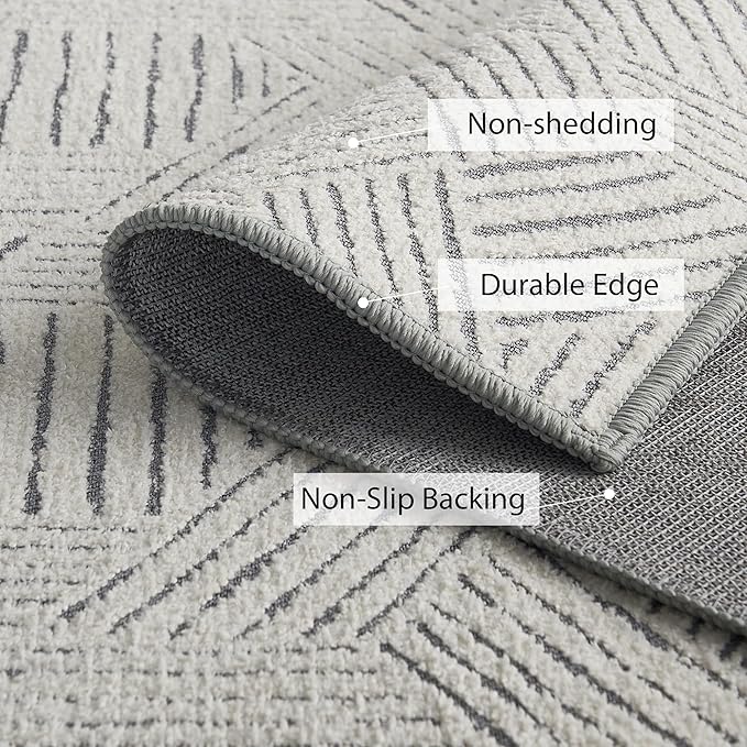 NICETOWN Area Rug 5x7 for Living Room- Non Slip Thin Jacquard Grey Machine Washable Rug Geometric Modern for Bedroom Large Entryway Rug with Rubberback Throw Carpet for Office Bathroom Bedroom, Grey