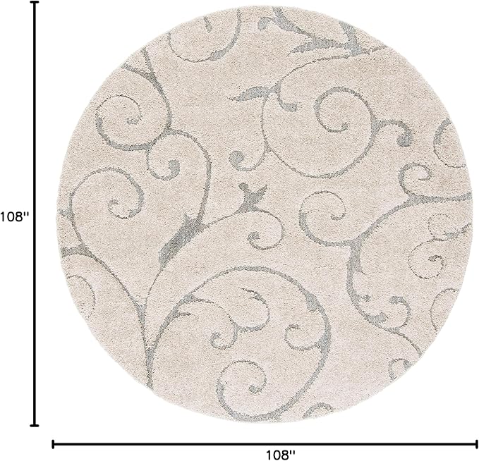 SAFAVIEH Florida Shag Collection Area Rug - 9' Round, Beige & Blue Grey, Scroll Design, Non-Shedding & Easy to Clean, High-Low Plush Pile, Ideal for Living Room, Bedroom, Dining Space (SG455-1155)
