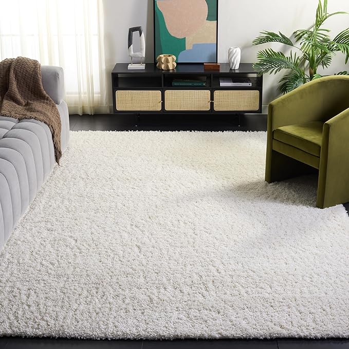 SAFAVIEH August Shag Collection Area Rug - 10' x 14', Ivory, Solid Design, Non-Shedding & Easy Care, 1.5-inch Thick Ideal for High Traffic Areas in Living Room, Bedroom (AUG200C)