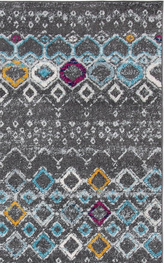 SAFAVIEH Amsterdam Collection X-Large Area Rug - 11' x 15', Dark Grey & Ivory, Moroccan Boho Design, Non-Shedding & Easy Care, Ideal for High Traffic Areas in Living Room, Bedroom (AMS108H)