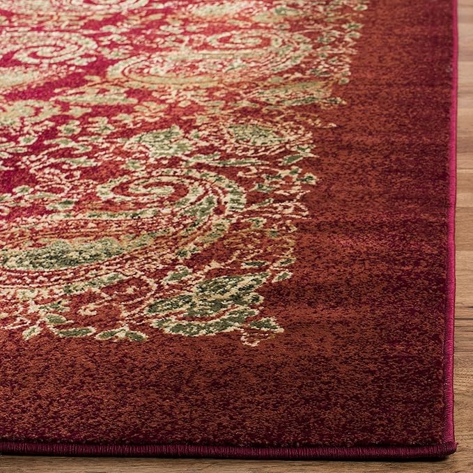 SAFAVIEH Lyndhurst Collection Area Rug - 8' Square, Red & Multi, Traditional Paisley Design, Non-Shedding & Easy Care, Ideal for High Traffic Areas in Living Room, Bedroom (LNH224B)