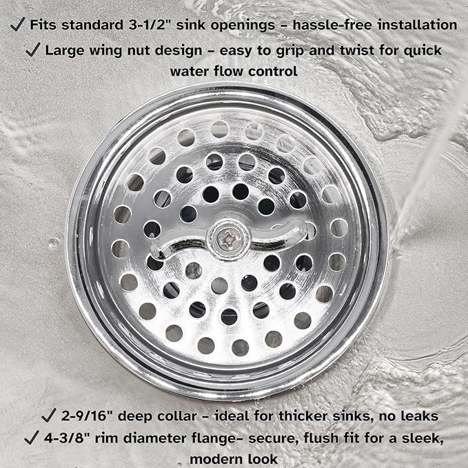 Westbrass R213-26 Wing Nut Style Large Kitchen Basket Strainer, Polished Chrome