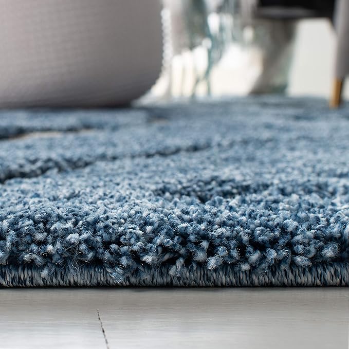 SAFAVIEH Florida Shag Collection Runner Rug - 2'3" x 17', Light Blue & Cream, Scroll Design, Non-Shedding & Easy to Clean, High-Low Plush Pile, Ideal for Bedroom, Foyer, Hallway (SG455-6011)