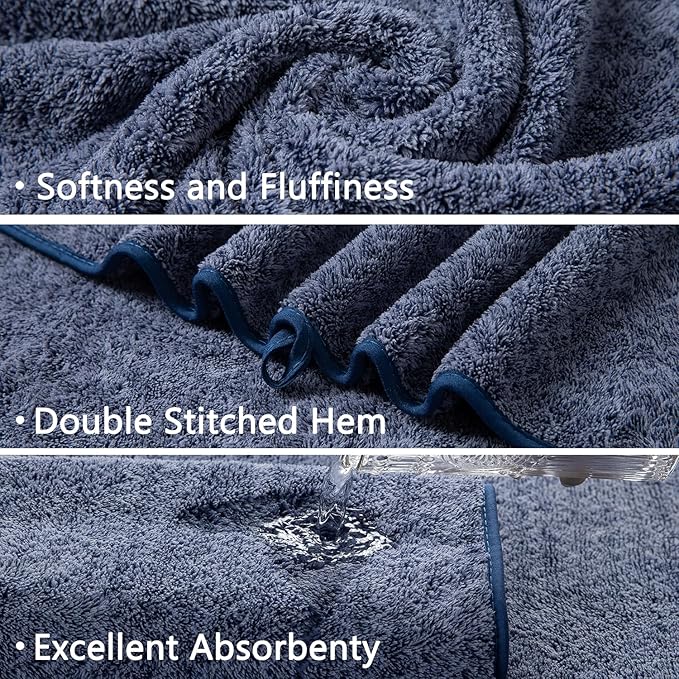 Ycosy 18 Piece Bath Towels Set,100% Microfiber Family Bathroom Towel with Hanging Loops-6 Bath Towels,6 Hand Towels,6 Washcloths,Quick Dry Highly Absorbent Shower Towel for Bathroom,Hotel,Spa-Navy