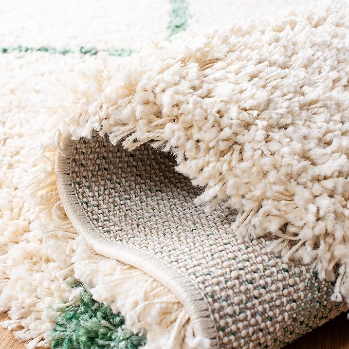 SAFAVIEH Hudson Shag Collection 5'3" x 7'6" Ivory / Green SGH281X Modern Diamond Trellis Non-Shedding Living Room Bedroom Dining Room Entryway Plush 2-inch Thick Area Rug