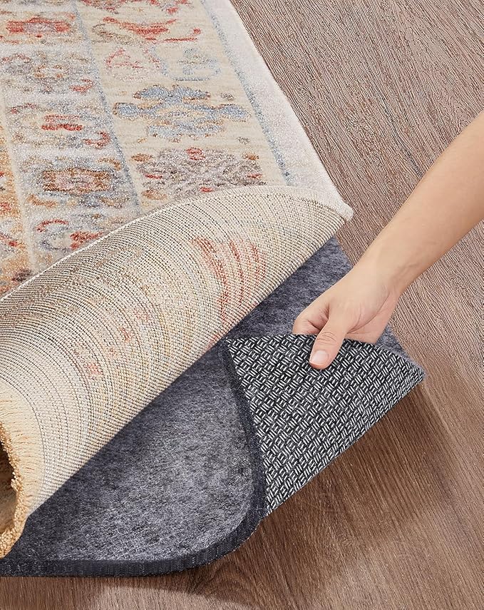 Veken Non Slip Cushioned Rug Pad Gripper 3 x 5 Ft, Felt and Silicone Backing, 1/8 inch Thick Carpet Liner for Hardwood Floors and Finishes, Under Area Rugs Anti Skid Mat, Keep Rugs Safe and in Place
