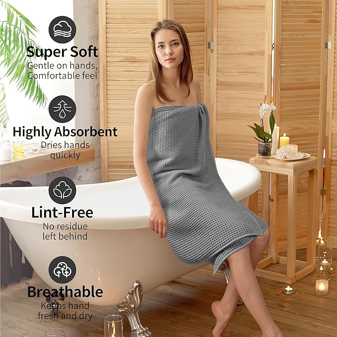 Microfiber Waffle Bath Towels, 4 Pieces, Soft, Absorbent, Fast Drying, Lint Free 430 GSM (Silver)