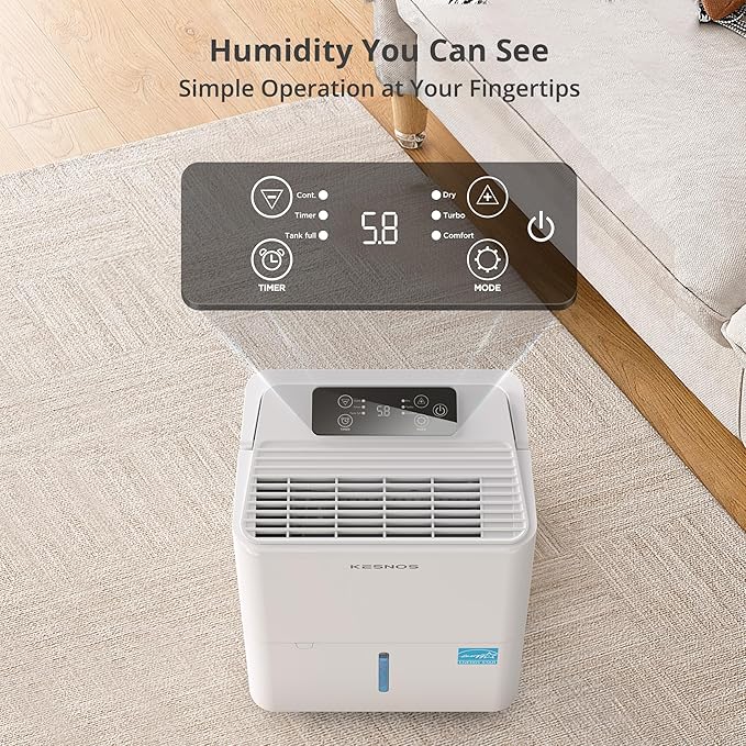Kesnos 30 Pints Energy Star 2025 Dehumidifier for Spaces Up to 2,500 Sq. Ft, Quiet Dehumidifier for Home, Bedroom, Bathroom, Basement with Drain Hose, Featuring Mutile Mode, Auto Defrost, Timer