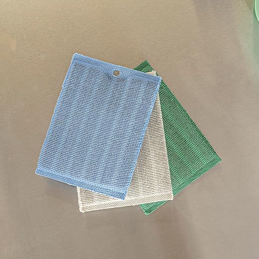 Restaurantware Scouring Pad 3 Count 5.5 x 3.9 Inches Plastic Steel Wool Sponge Metal Scrubber Durable Odor Free Scrubber Multi-Color Blue+Beige+Green Household Cleaning Sponge