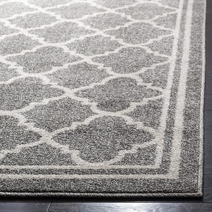 SAFAVIEH Amherst Collection X-Large Area Rug - 11' x 15', Dark Grey & Beige, Moroccan Trellis Design, Non-Shedding & Easy Care, Ideal for High Traffic Areas in Living Room, Bedroom (AMT422R)