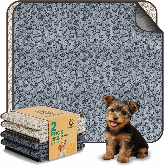 Large Washable Dog Pee Pads 48x48 - Waterproof Reusable Puppy Training Pads, Whelping Mat with Non-Slip Bottom for Dogs, Crates, Playpens, Travel - Floor Protection, Pack of 2