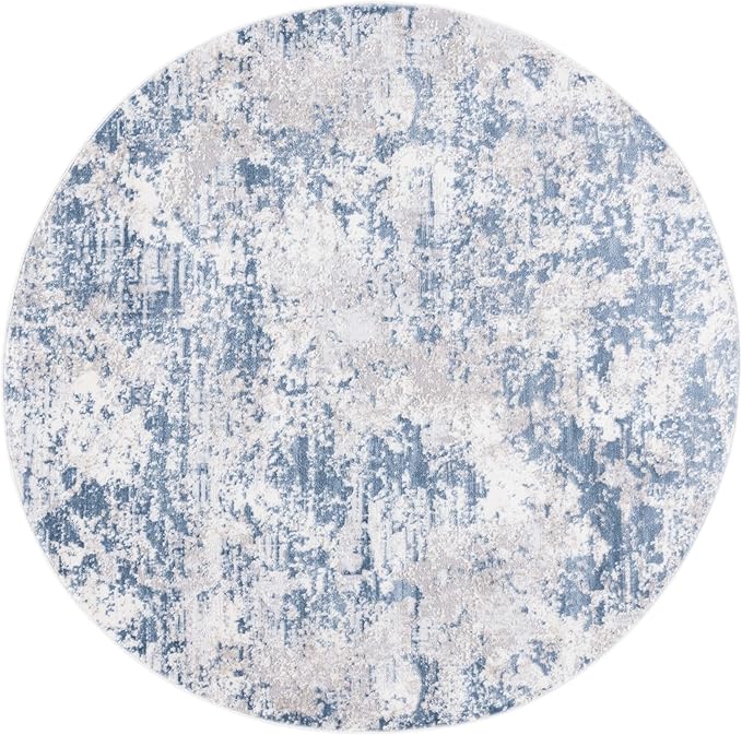 SAFAVIEH Amelia Collection Area Rug - 6'7" Round, Dark Blue & Grey, Modern Abstract Design, Non-Shedding & Easy Care, Ideal for The Living Room, Dining, Bedroom (ALA705M)