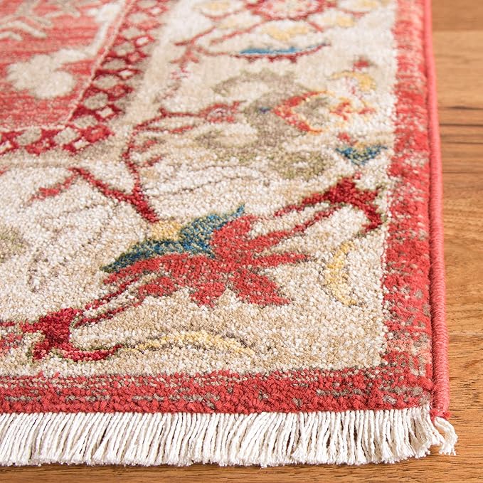 SAFAVIEH Kashan Collection Runner - 2'6" x 14', Red & Beige, Non-Shedding & Easy Care, Ideal for High Traffic Areas in The Living Room, Dining, Bedroom (KSN303L)