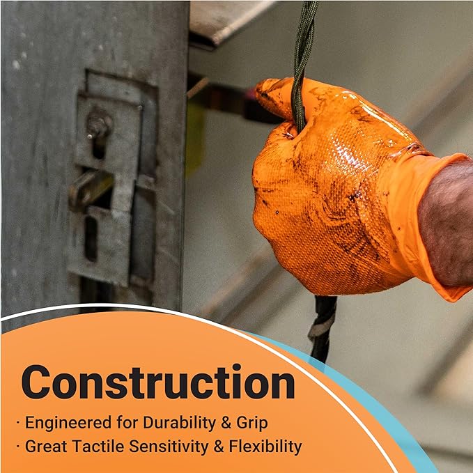 ASAP T-grip Orange Nitrile Gloves Disposable Latex Free 8 Mil, Raised Textured Grip Powder Free, Mechanic & Safety