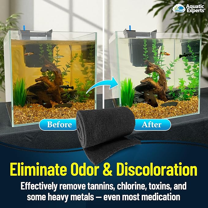Aquarium Carbon Pad – Cut‑to‑Fit Carbon Infused Filter Pad Media for Crystal Clear Fish Tanks and Ponds, 3/8"–1/2" Thick (18 Inch Width, 72 Inch Long)