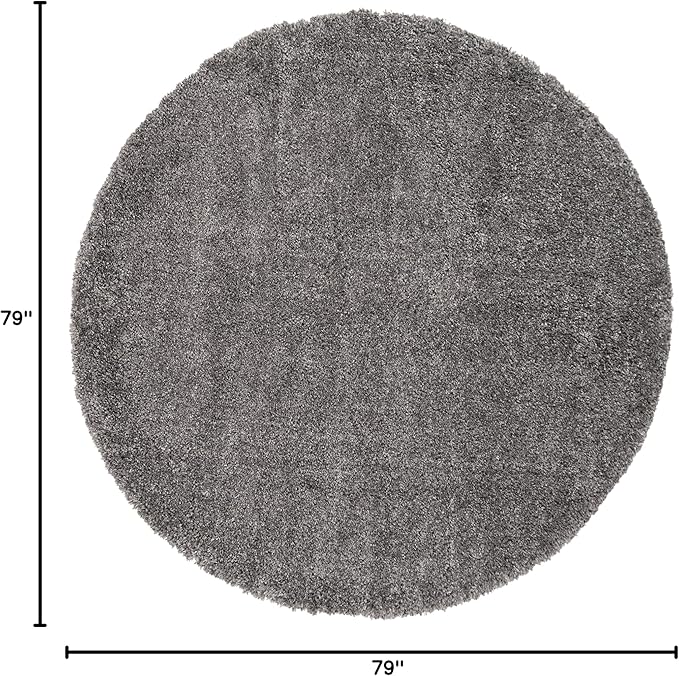 SAFAVIEH Fontana Shag Collection Area Rug - 6'7" Round, Silver, Solid Design, Non-Shedding & Easy Care, 2-inch Thick Ideal for High Traffic Areas in Living Room, Bedroom (FNT800G)