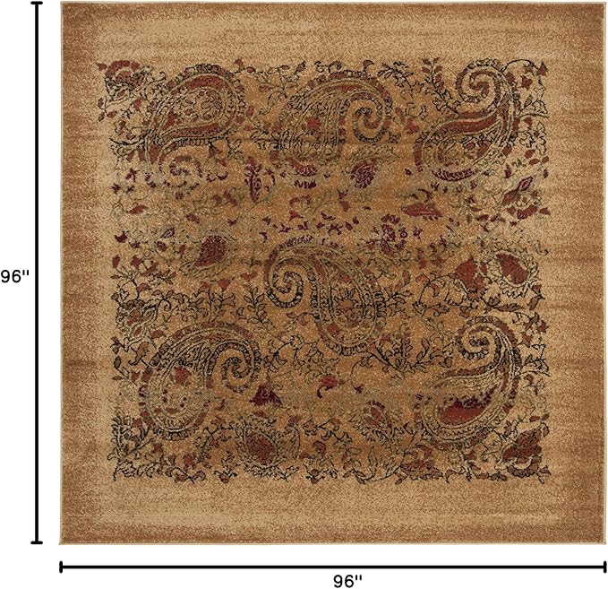 SAFAVIEH Lyndhurst Collection Area Rug - 8' Square, Beige & Multi, Traditional Paisley Design, Non-Shedding & Easy Care, Ideal for High Traffic Areas in Living Room, Bedroom (LNH224A)