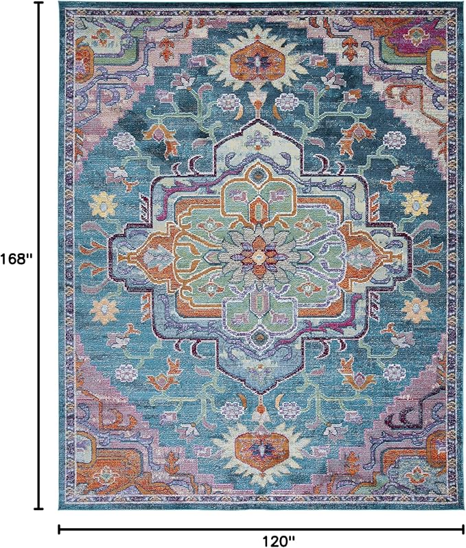 SAFAVIEH Crystal Collection Area Rug - 10' x 14', Teal & Rose, Medallion Distressed Design, Non-Shedding & Easy Care, Ideal for High Traffic Areas in Living Room, Bedroom (CRS501T)