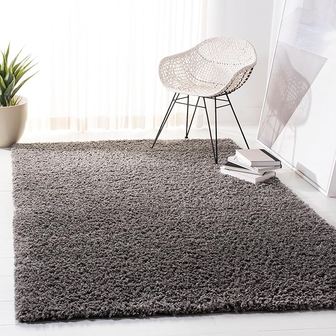 SAFAVIEH August Shag Collection Area Rug - 5'3" x 7'6", Grey, Solid Design, Non-Shedding & Easy Care, 1.5-inch Thick Ideal for High Traffic Areas in Living Room, Bedroom (AUG200F)