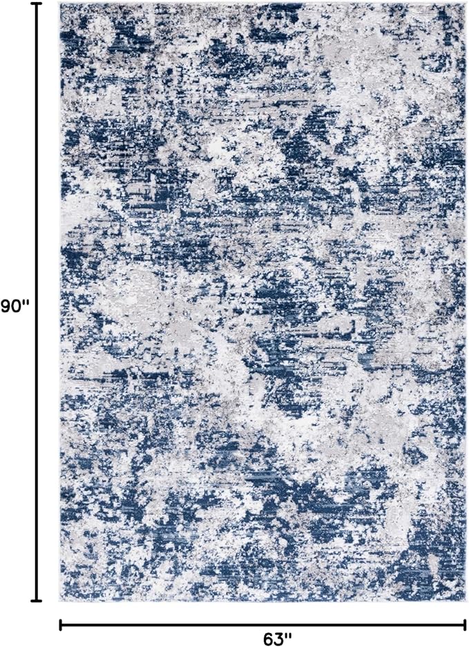 SAFAVIEH Amelia Collection Area Rug - 5'3" x 7'6", Ivory & Navy, Modern Abstract Design, Non-Shedding & Easy Care, Ideal for High Traffic Areas in Living Room, Bedroom, Dining (ALA705A-5)