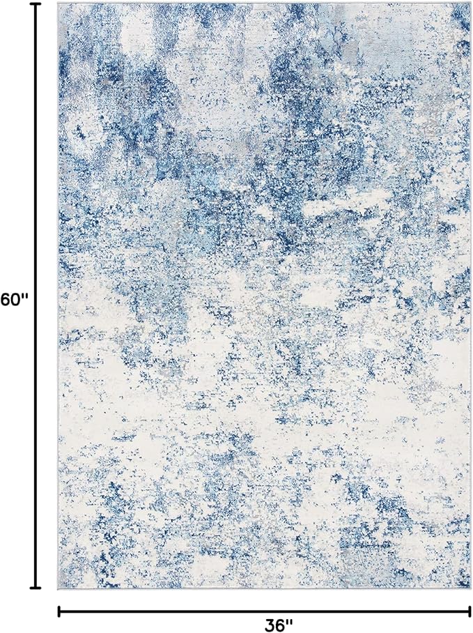 SAFAVIEH Brentwood Collection 3' x 5' Ivory / Navy BNT822B Modern Abstract Non-Shedding Living Room Bedroom Accent Rug