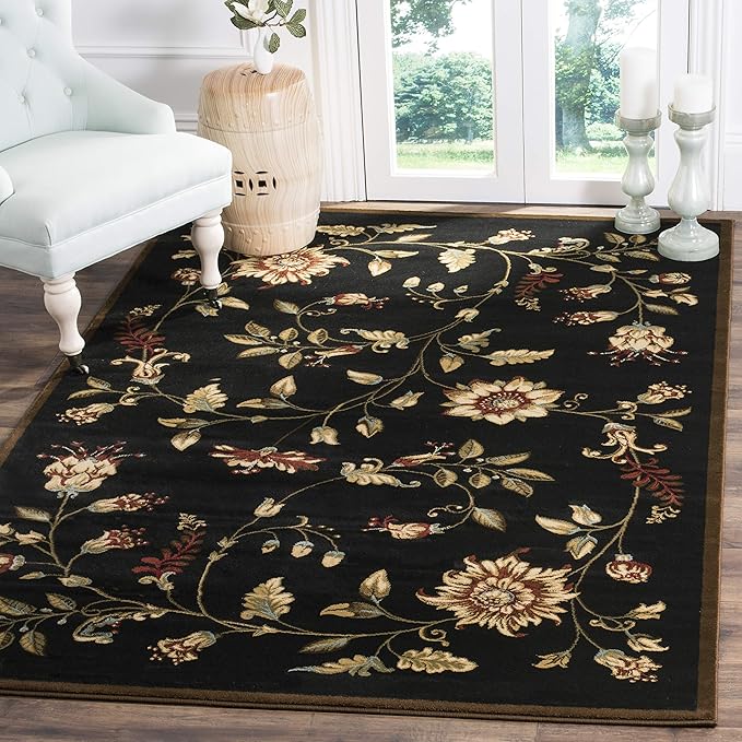 SAFAVIEH Lyndhurst Collection Accent Rug - 4' x 6', Black & Multi, Traditional Floral Design, Non-Shedding & Easy Care, Ideal for High Traffic Areas in Entryway, Living Room, Bedroom (LNH552-9091)