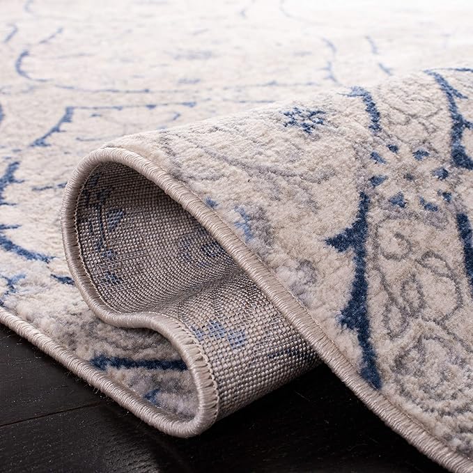 SAFAVIEH Brentwood Collection Area Rug - 5'3" x 7'6", Light Grey & Blue, Floral Damask Ogee Trellis Design, Non-Shedding & Easy Care, Ideal for High Traffic Areas in Living Room, Bedroom (BNT860G)