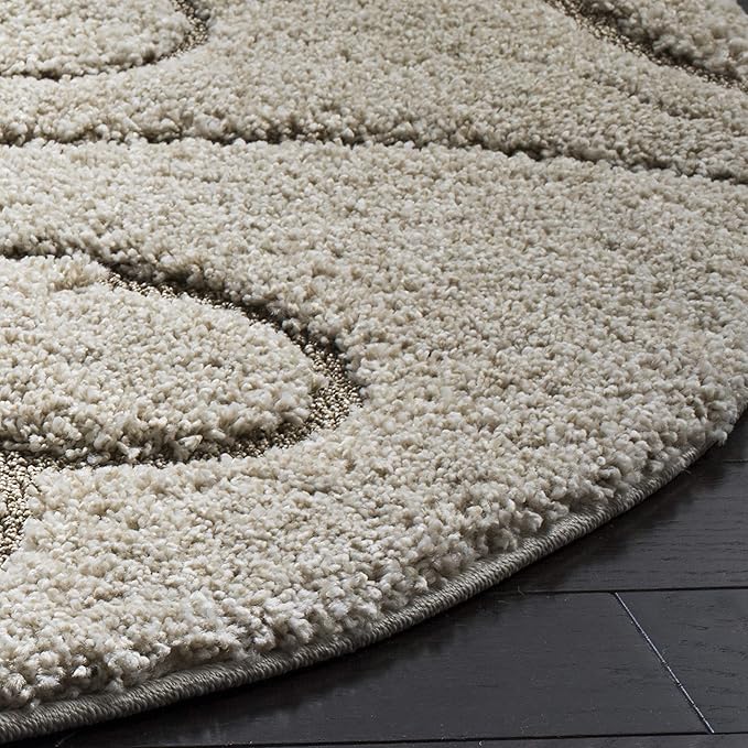 SAFAVIEH Florida Shag Collection Area Rug - 4' Round, Cream & Cream, Scroll Design, Non-Shedding & Easy to Clean, High-Low Plush Pile, Ideal for Living Room, Bedroom, Dining Space (SG455-1111)