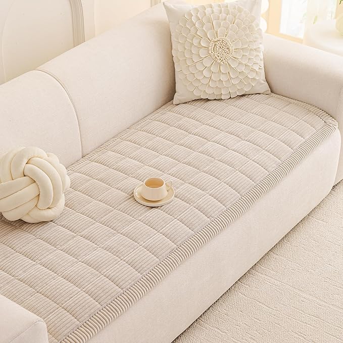 MEETSKY Couch Cover for 3 Cushion Couch Sofa, Sofa Covers for Dogs Washable, Non-Slip Sofa Protector Pet Friendly Dog Mats for Couches Soft Furniture Covers, 27.6" x 82.7", Oatmeal