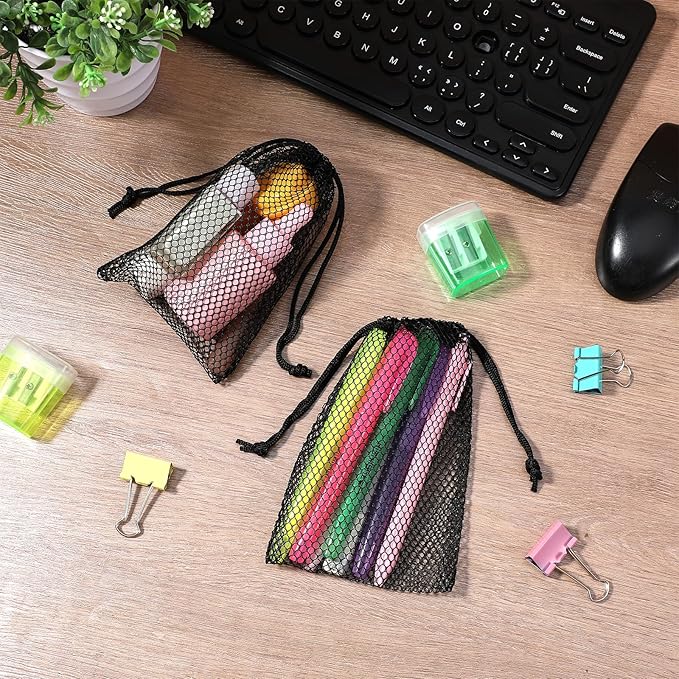 8 Pcs Mesh Bags, Small Mesh Bags Drawstring Rock Collecting Bag Black Drawstring Storage Bag Polyester Net Sack 6 X 4" Mini Net Sack for Traveling Portable Outdoor Activities