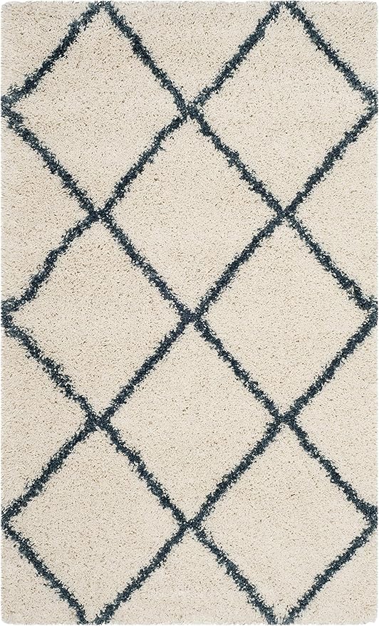 SAFAVIEH Hudson Shag Collection Accent Rug - 3' x 5', Ivory & Slate Blue, Trellis Design, Non-Shedding & Easy Care, 2-inch Thick Ideal for High Traffic Areas in Foyer, Living Room, Bedroom (SGH281T)