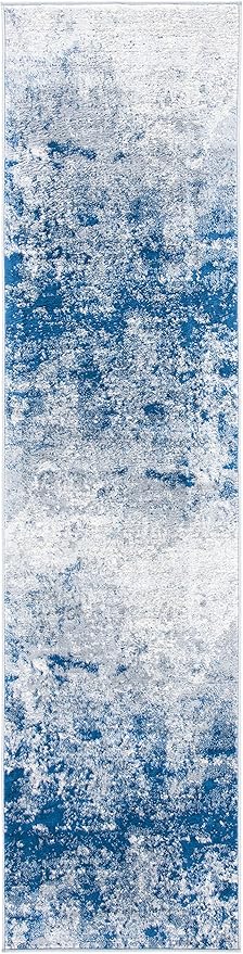SAFAVIEH Brentwood Collection Runner Rug - 2' x 20', Grey & Navy, Modern Abstract Design, Non-Shedding & Easy Care, Ideal for High Traffic Areas in Living Room, Bedroom (BNT822G)
