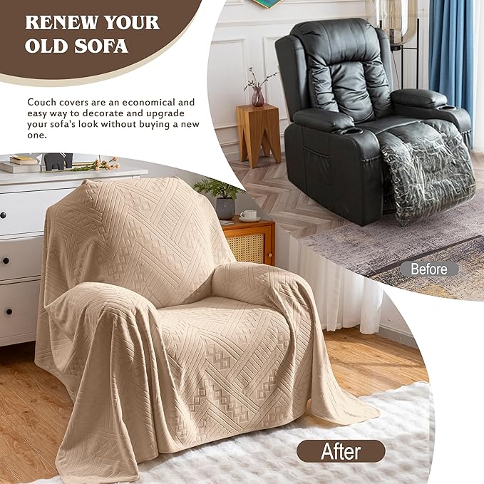 Waterproof Recliner Chair Cover, Anti-Slip Reclining Chair Covers, Pet-Friendly, Washable, Durable and Breathable Couch Covers – Reversible Design for Sofa Protection(71x71in/Khaki)