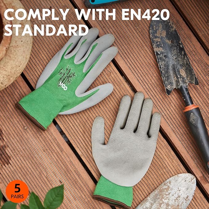 Vgo... 5Pairs Ladies' Bamboo Gardening Work Gloves (M, Green, RB6026)