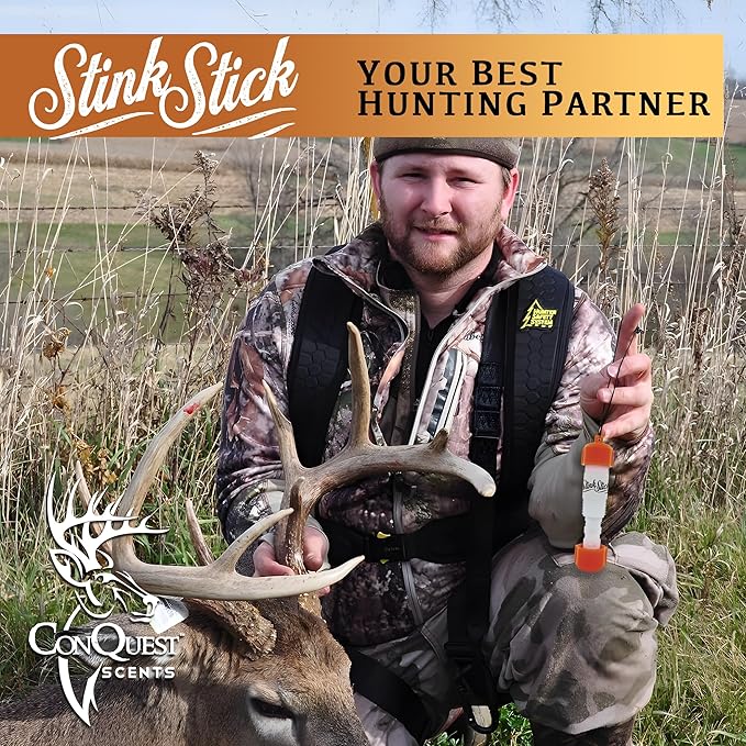 Conquest Scents Stink Stick – Orange Double Pack | Scent Dispenser with Fiberglass Wick for Liquid Hunting Scents or Wax Tubes | Leak-proof Yardage Markers and Hanging Scent Tools for Deer Hunting