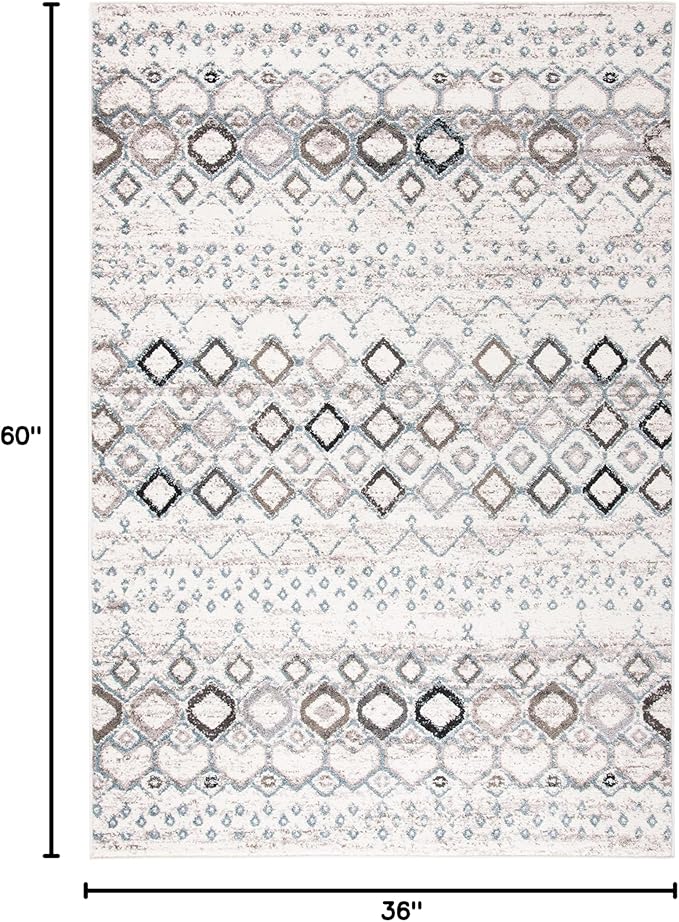 SAFAVIEH Amsterdam Collection Accent Rug - 3' x 5', Ivory & Grey, Moroccan Boho Design, Non-Shedding & Easy Care, Ideal for High Traffic Areas in Entryway, Living Room, Bedroom (AMS108A)