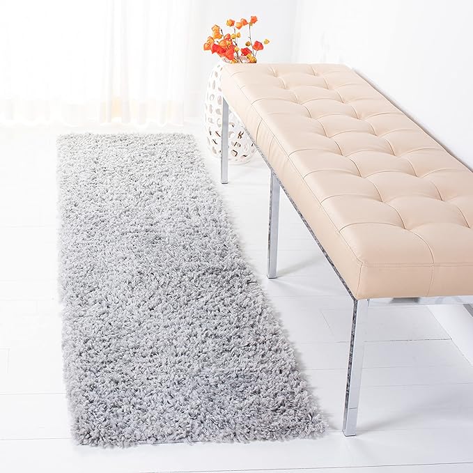 SAFAVIEH August Shag Collection Runner Rug - 2' x 13', Silver, Solid Design, Non-Shedding & Easy Care, 1.5-inch Thick Ideal for High Traffic Areas in Living Room, Bedroom (AUG200G)