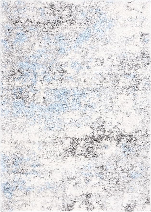 SAFAVIEH Lindsay Shag Collection Area Rug - 5'3" x 7'6", Grey & Blue Ivory, Modern Design, 1.8-inch Thick, Ideal for High Traffic Area in Living Room, Bedroom, Dining (LNS556F-5)