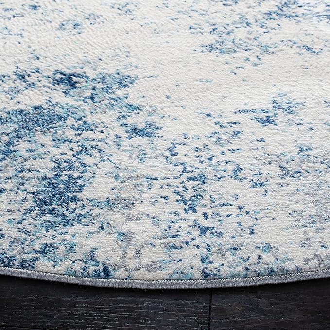 SAFAVIEH Brentwood Collection 5' Round Ivory/Navy BNT822B Modern Abstract Non-Shedding Living Room Bedroom Area Rug