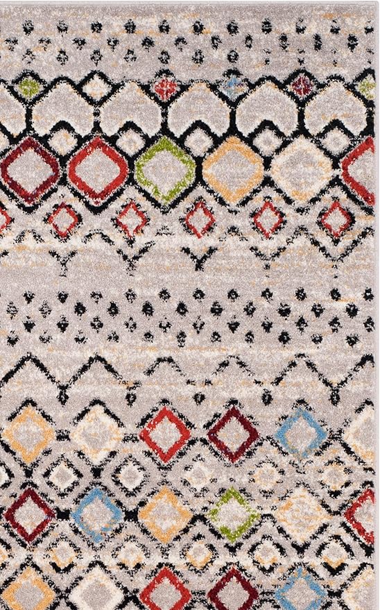 SAFAVIEH Amsterdam Collection Area Rug - 5'1" x 7'6", Light Grey & Multi, Moroccan Boho Design, Non-Shedding & Easy Care, Ideal for High Traffic Areas in Living Room, Bedroom (AMS108G)