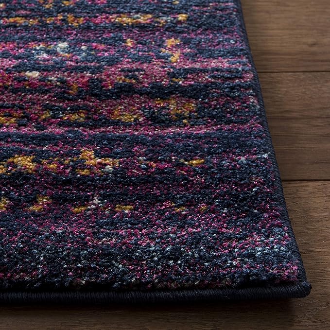 SAFAVIEH Evoke Collection 8' x 10' Blue / Fuchsia EVK275F Oriental Medallion Distressed Non-Shedding Living Room Bedroom Dining Home Office Area Rug